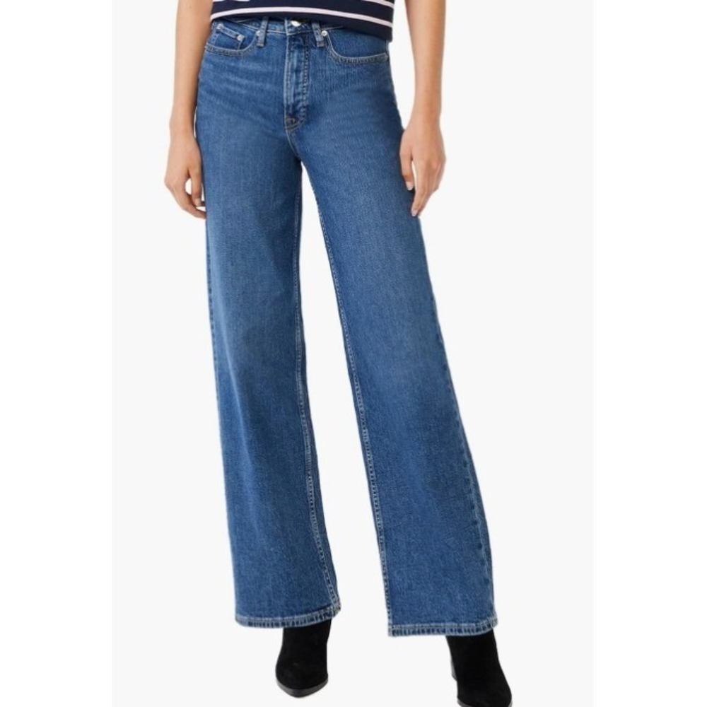 Free Assembly The Full Wide Straight Jeans Womens 2 Blue High Rise Denim NWT
